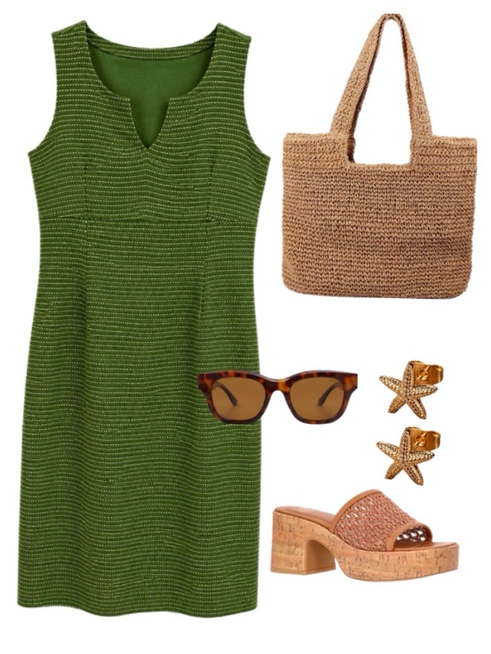 LOFT Vintage Texture Stem Green/White Shift Mini Dress (Modern Size: 8/10 Med) - Picture 8 of 13